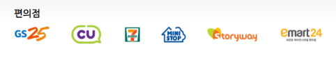 Logos of major Korean convenience stores including GS25, CU, 7-Eleven, and Emart24 where you can buy T-money cards.