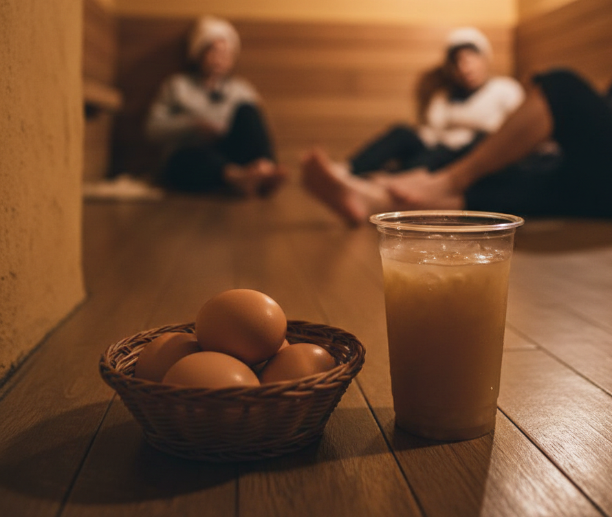 Cozy interior of a Korean traditional spa, Jjimjilbang